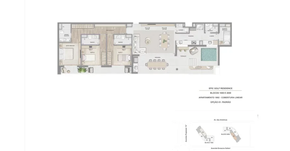Cobertura linear 3 suites 162m apto 1802