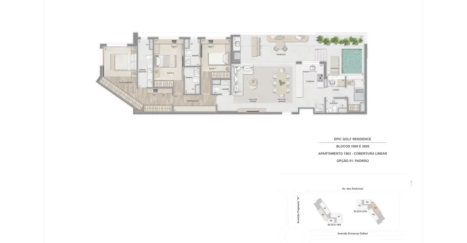Cobertura linear 3 suites 162m apto 1803