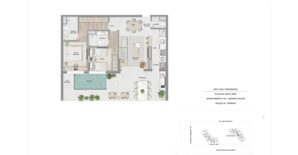 Garden house 2 suites 105m apto 103