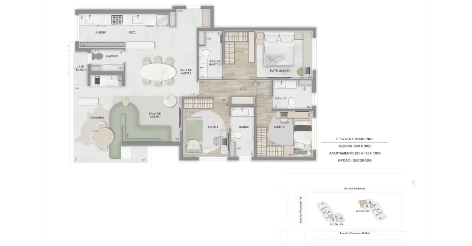 Tipo decorado 3 suites 114m 201 a 1701